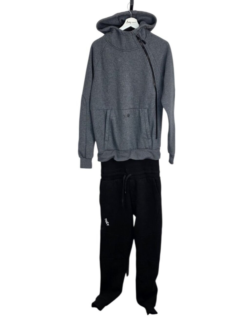 Tuxy Men's Sweatsuit One Piece Tracksuit, 2 Piece, Grey, Black, Lounge, Size M